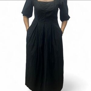 a new day Black Square Neck Midi Dress with Puff Sleeves
